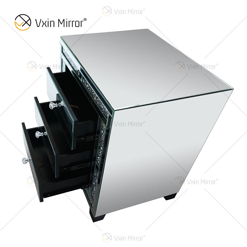 silver mirrored nightstand Серебряная зеркальная тумбочка
