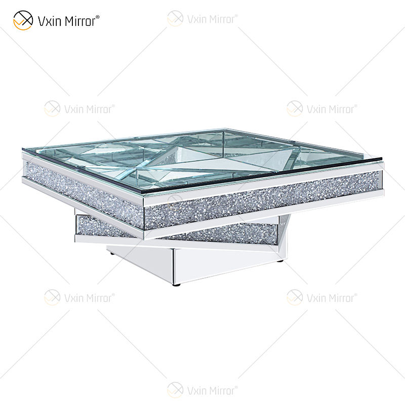 white mirrored coffee table mesa de café con espejo blanco