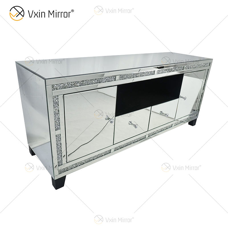 mirrored media cabinet Gabinete de mídia espelhado