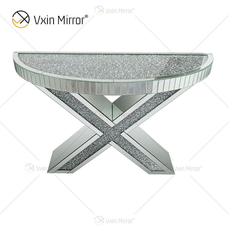 round mirror above console table Runder Spiegel über Konsolentisch