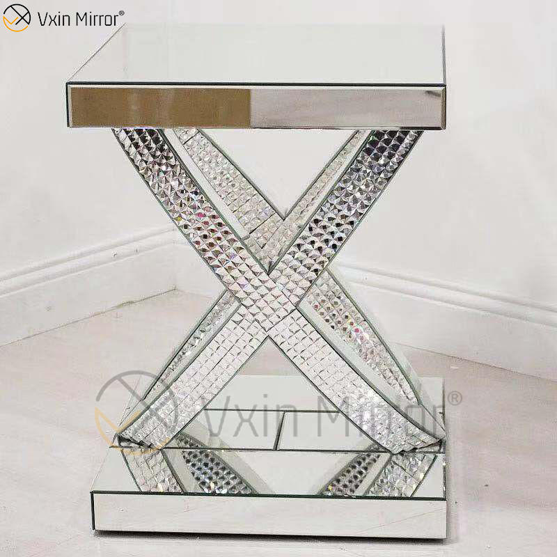 mirrored side table set of 2 مجموعة الجدول الجانبي المتطابق من 2