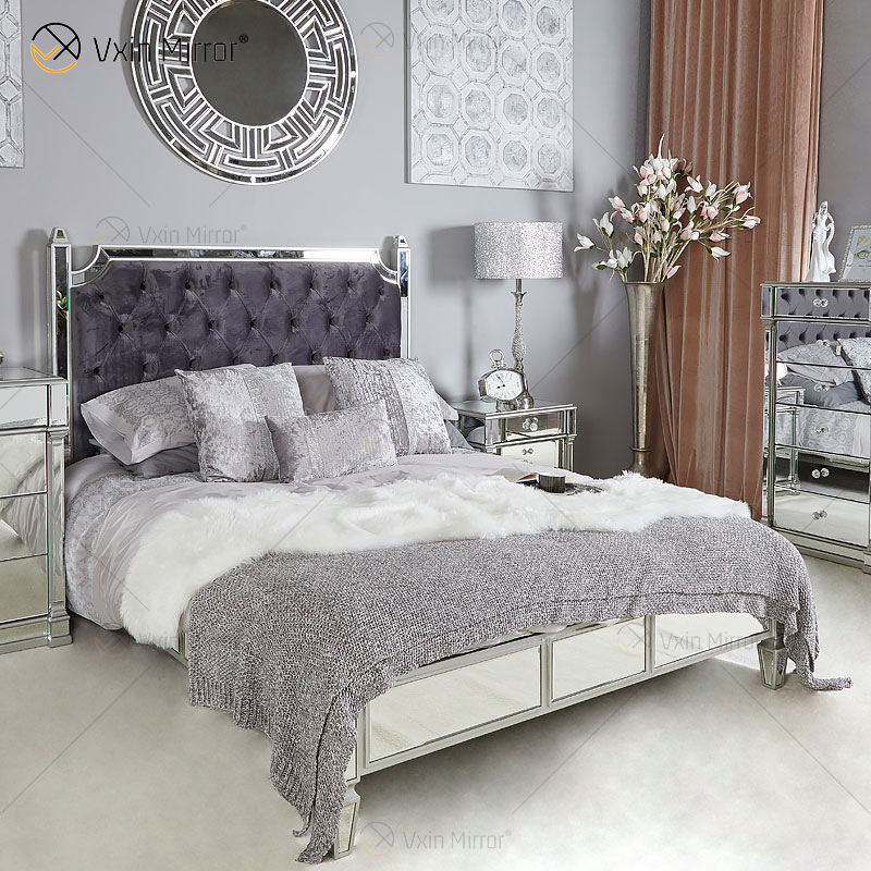 king bed frame with mirror headboard Marco de la cama king con cabecera de espejo