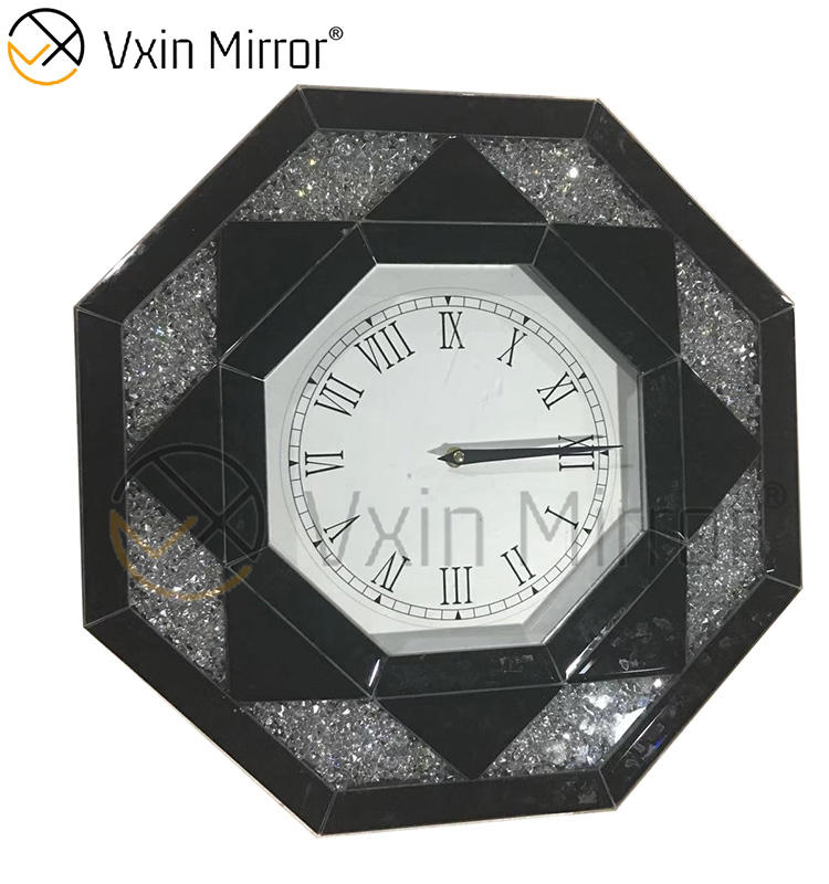 black mirrored wall clock Черные зеркальные настенные часы