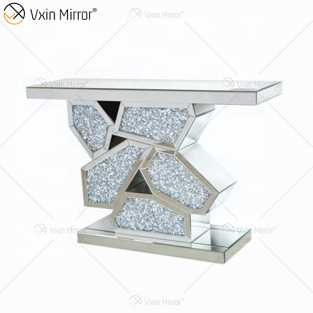 wood and mirror console table Holz- und Spiegelkonsolentisch