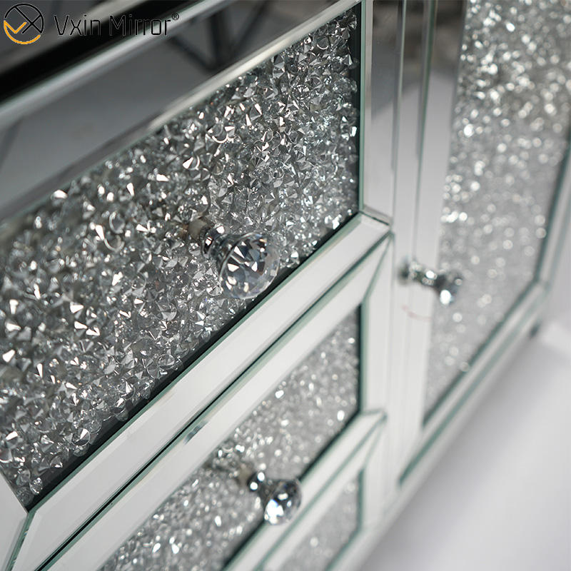 mirrored tv cabinet Gabinete de TV espelhado