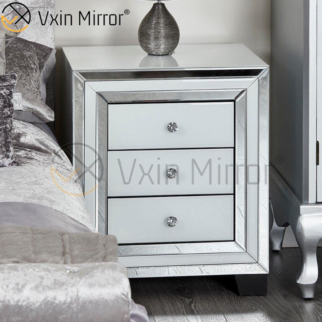 Modern Bedroom Furniture Mirored Bedside Table Sofa Corner with Drawers Customized Muebles de dormitorio modernos Mired Mesa de noche de sofá esquina con cajones personalizados