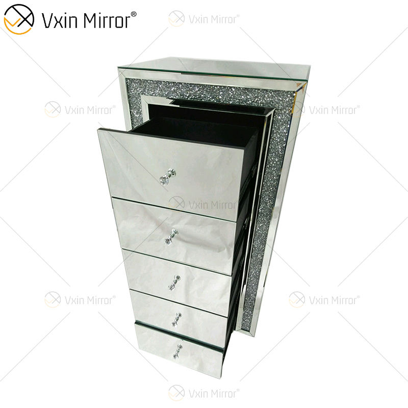 one drawer mirrored bedside table una mesa de noche con espejo de un cajón