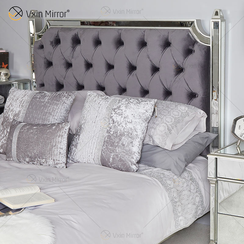 king bed with mirror headboard cama king con cabecera de espejo